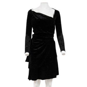 Balenciaga Women Wrap Mini Dress 38 Black Crushed Velvet Tie Back Off Shoulder